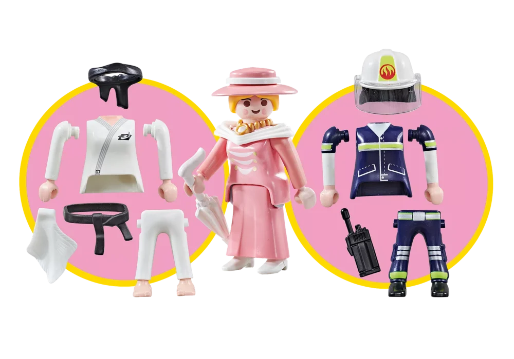 PLAYMOBIL® PLUS 9855 Girls Karate/Classic Lady/Fire Fighter เอ็กซ์คลูซีฟ  ฟิกเกอร์ผู้หญิง เปลี่ยนร่างได้: นักคาราเต้/สุภาพสตรีคลาสสิก/นักดับเพลิง