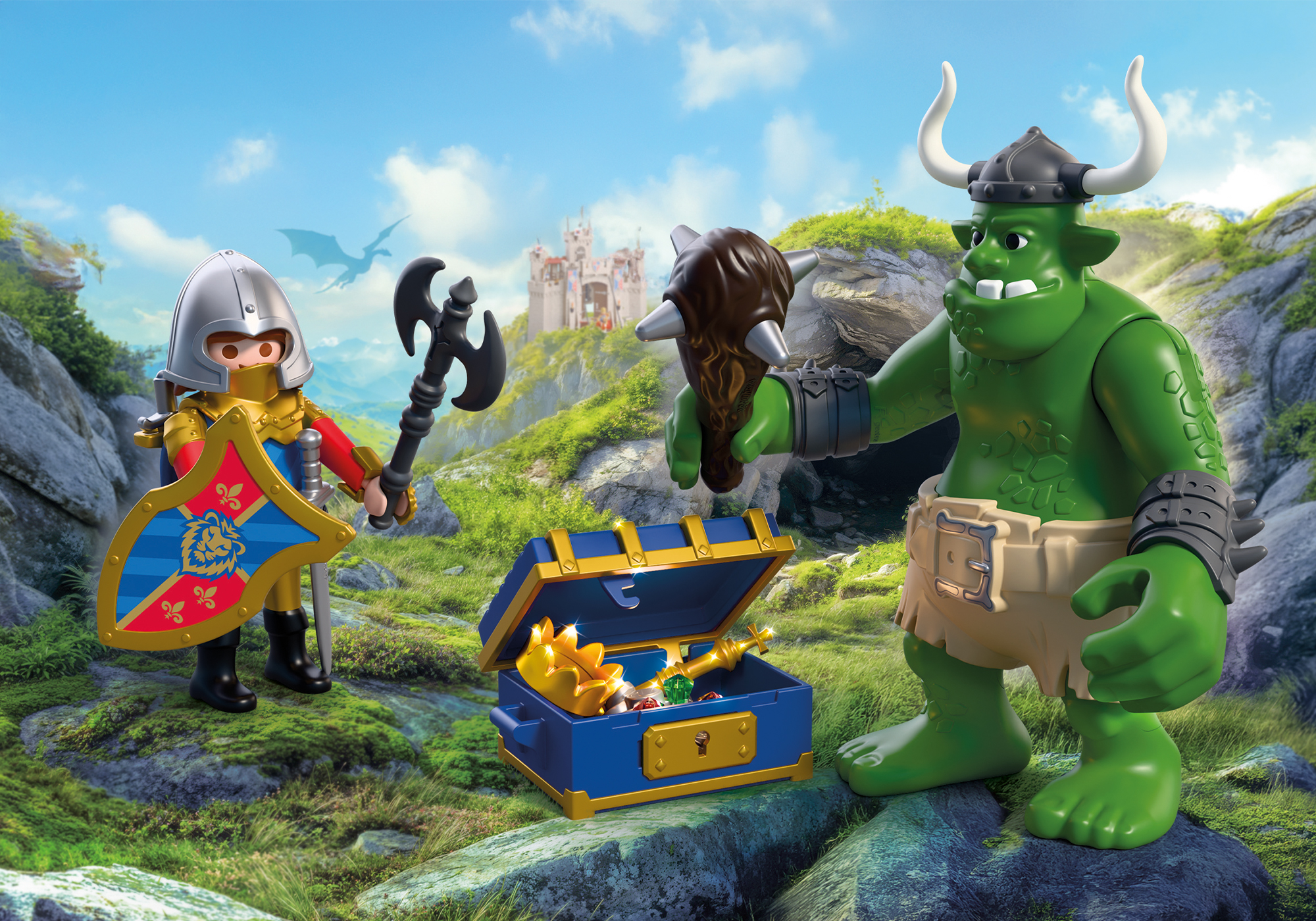 Playmobil 72116 Troll with Lion Knight Treasure ของเล่นบทบาทสมมติ อัศวิน ยักษ์โทรลล์กับหีบสมบัติอัศวินสิงโต